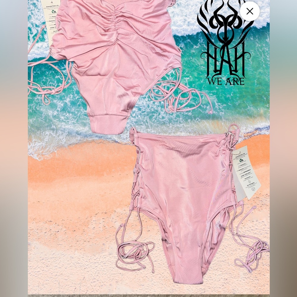 We Are HAH Dusty Rose Hi-Kini Bikini Bottom Sz M NWT Eco UV Protective Swimwear